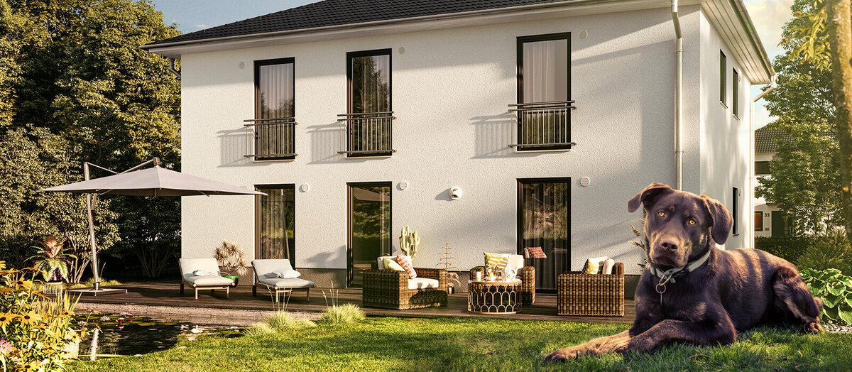 Elegantes Wohnhaus mit Garten und Hund